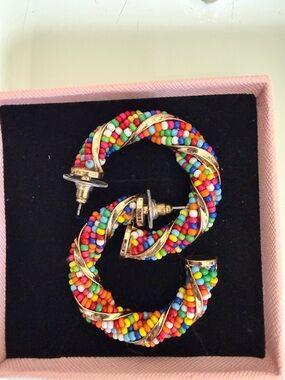 Multicolor Beaded Hoop Earrings - Women Jewelry